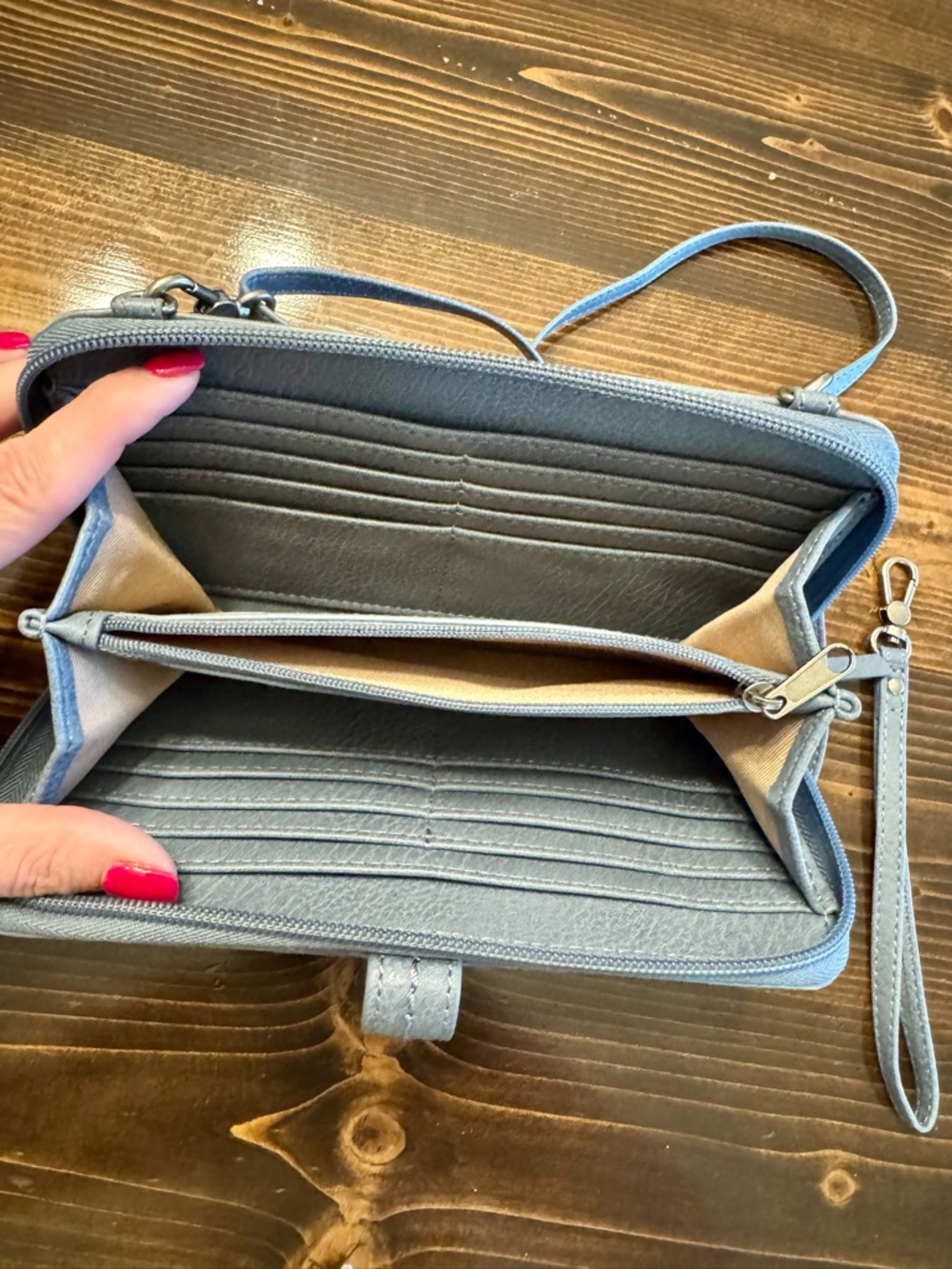 The Sak Embossed Leather Crossbody Wallet - Blue/Gray - Picture 6 of 7